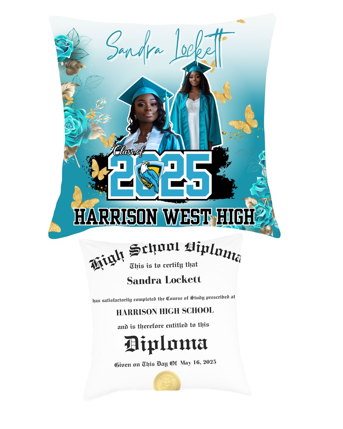 Graduation Pillow with Diploma Back - Butterfly