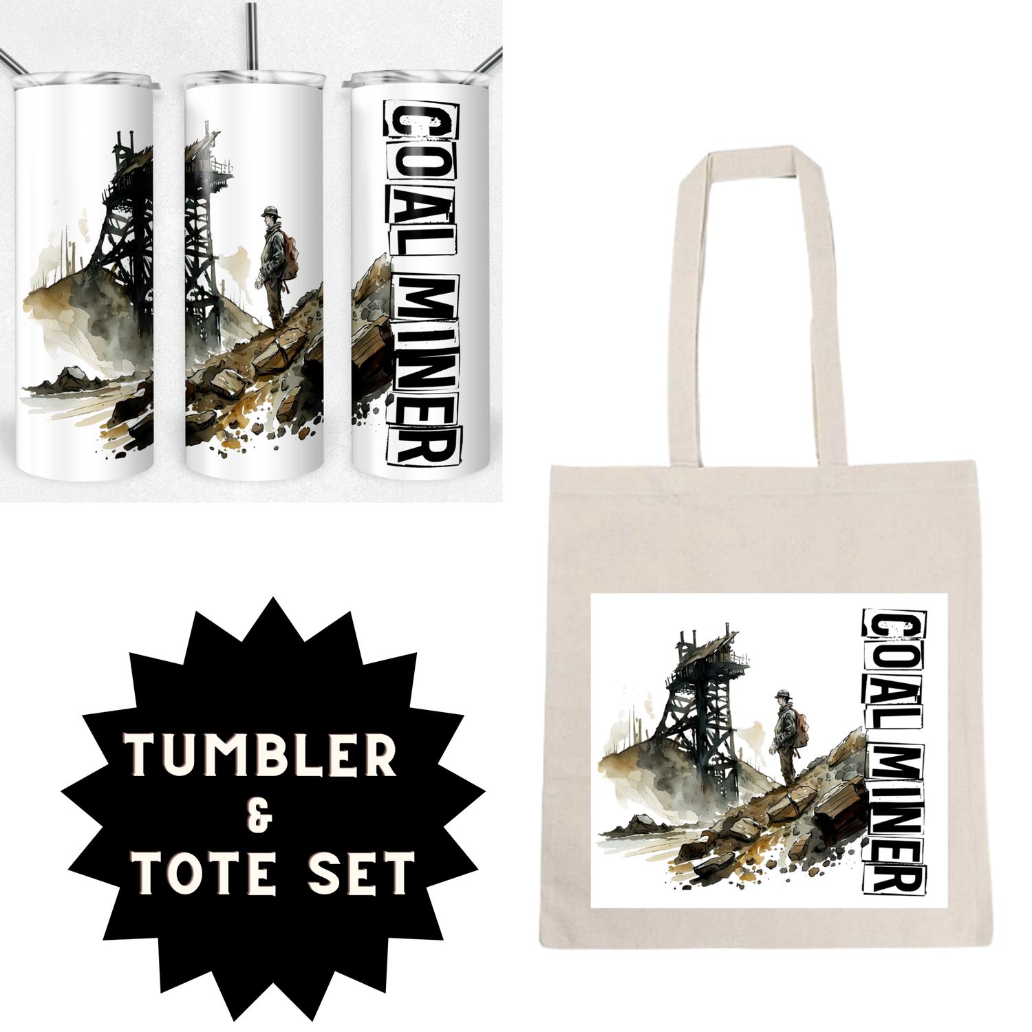 Coal Miner Tumbler &amp; Tote Set