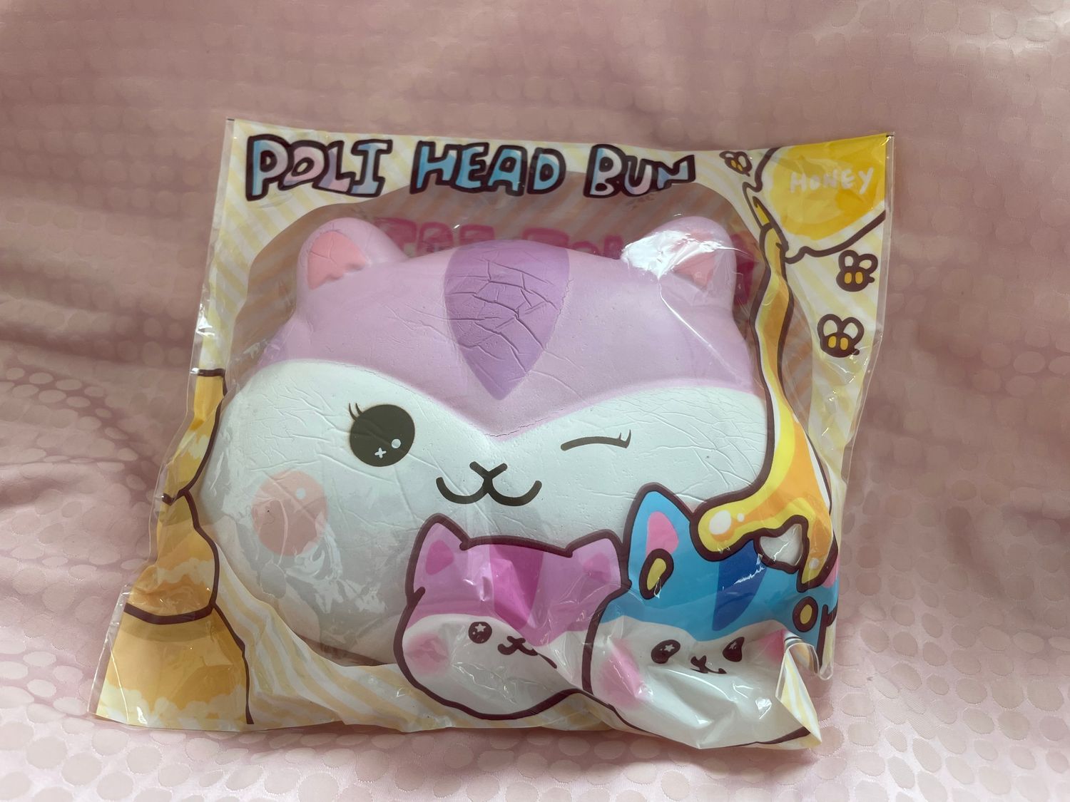 Large Poli Head Bun, pink and white kitten Squishy toy by Popularboxes_HK, rare, good condition, original package