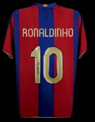 Maglia Ronaldinho 10 Barcellona 2007-2008 firmata e autografata da Beckett  Replica della maglia del Barcellona firmata e autografata da Beckett RONALDINHO 10 Barcellona  Autenticazione: Ologramma Beckett  Tempi di consegna effettivi: 10-20 giorni. U