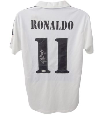 Real Madrid Trikot mit der Nummer 11 – Signiertes Fenomeno Ronaldo Trikot 2002/03 – Signiertes Fenomeno Ronaldo Trikot – Autogramm von Neymar Beckett  Replika Real Madrid Trikot mit signiertem Autogramm – RONALDO PHENOMEN O FENOMENO  Authentifizierun