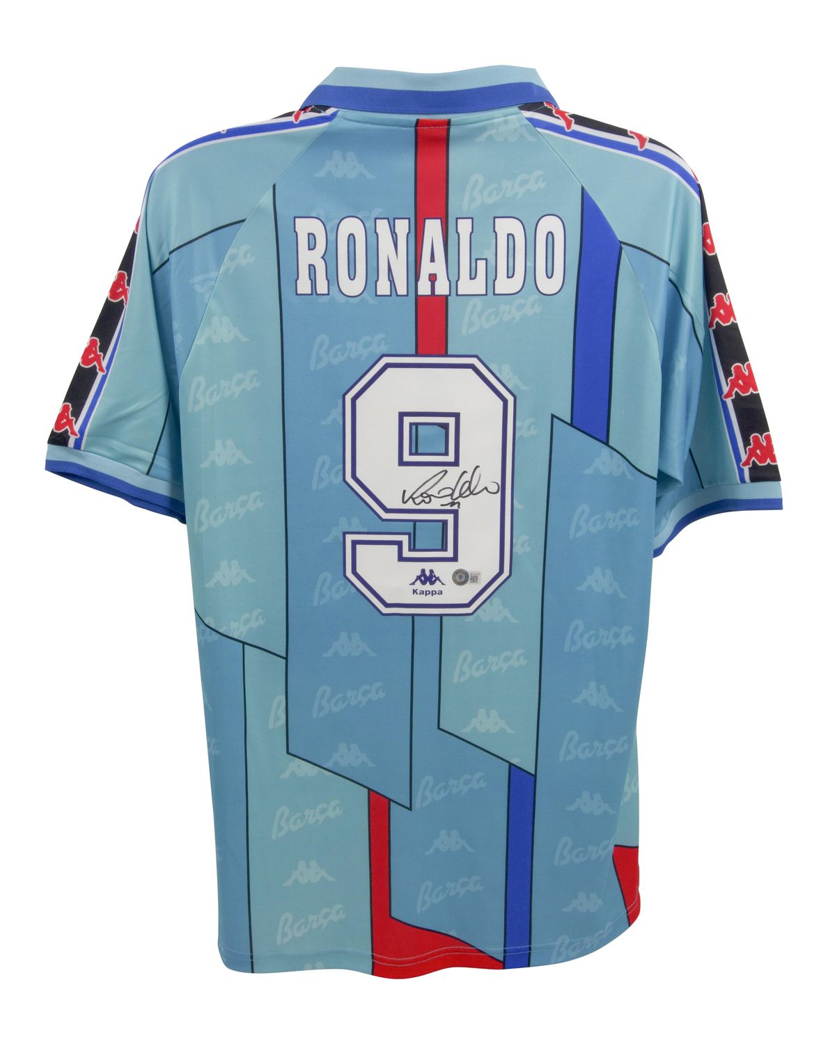 Ronaldo Trikot Nr. 9, Barcelona, ​​signiertes Autogramm-Trikot 1996/97, Barcelona 96/97, Phänomen Ronaldo da Lima, Barcelona 96/97, Barca-Trikot mit Autogramm  Replika-Barcelona-Trikot, signiert, Autogramm RONALDO PHENOMEN O FENOMENO  Authentifizieru