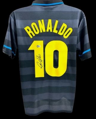 Ronaldo 10 Phenomenon Inter Autographed Jersey 1998 UEFA Cup Final Signed Autographed Jersey Inter UEFA Cup 98 Ronaldo Phenomenon Signed Jersey Inter