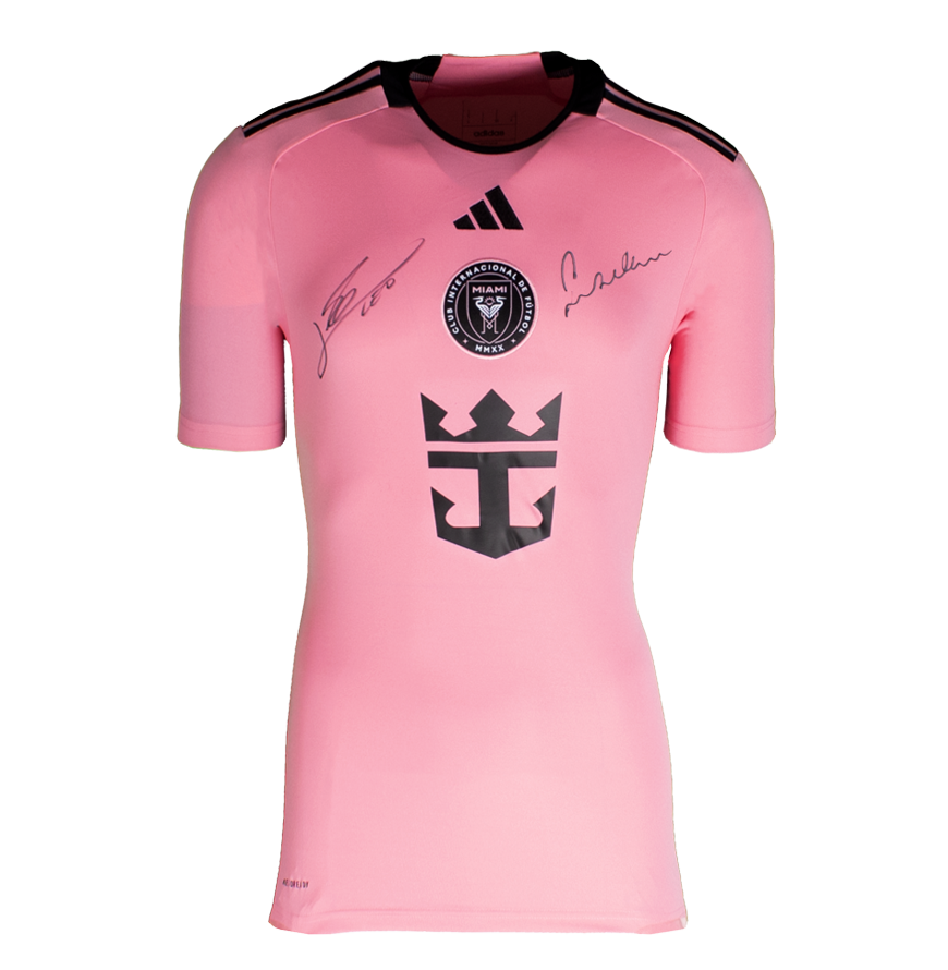 Jersey David Beckham Lionel Messi Dual Front Signed Inter Miami Cf 2024-25 Home Shirt Icons Signed Autographed Jersey Messi Beckham