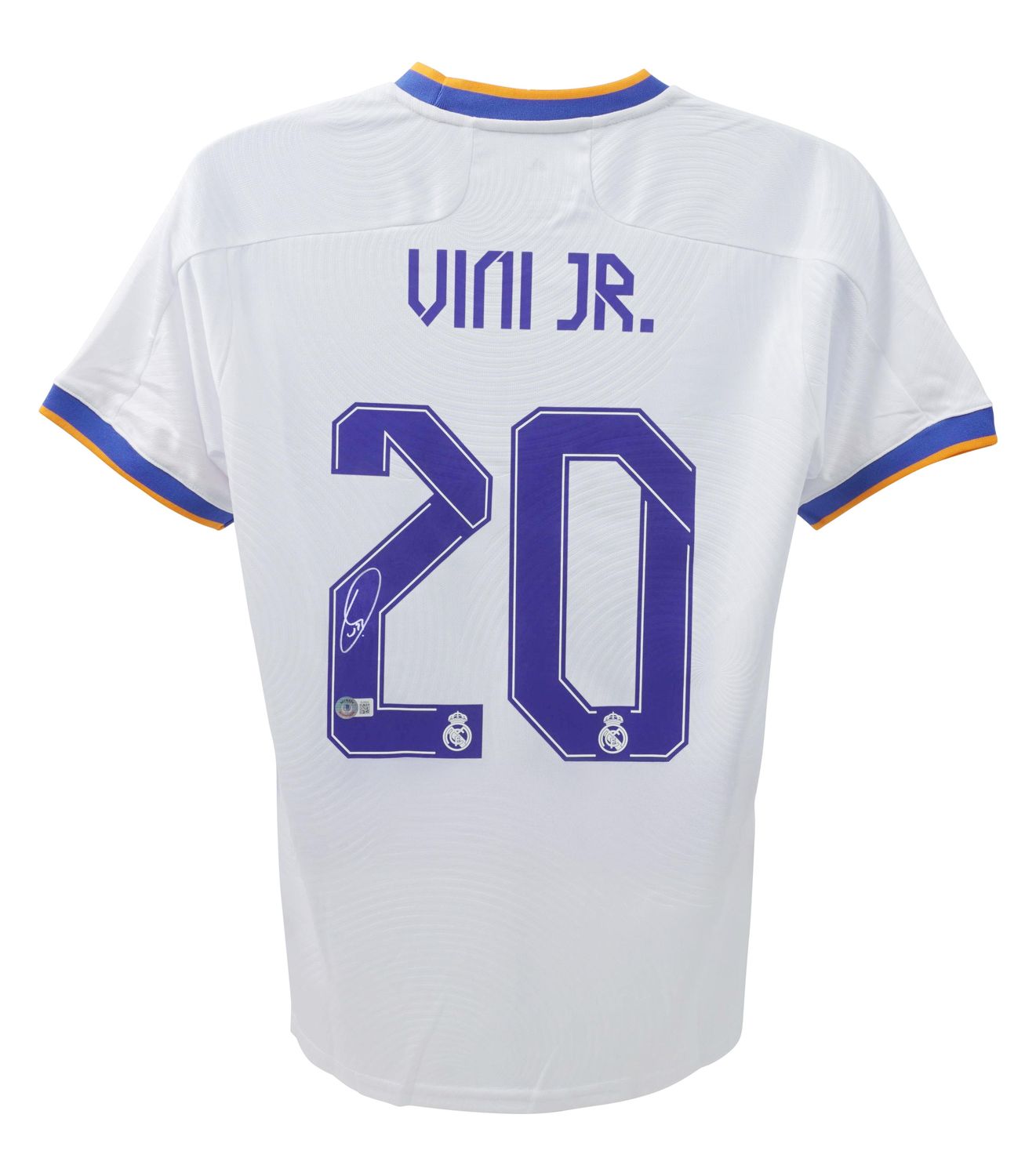 Signiertes Real Madrid Trikot von Vinicius Jr. (Saison 2021/22) – Original-Real-Madrid-Trikot mit Original-Autogramm von Vinicius Jr.  Echtheitszertifikat: Beckett-Hologramm  Lieferzeit: 10–20 Tage