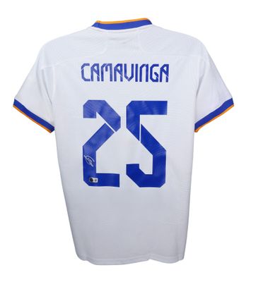 Camisola autografada de Eduardo Camavinga, número 25, do Real Madrid. Camisola autografada de Edoardo Camavinga, época 21/22 do Real Madrid.  Camisola original do Real Madrid autografada por Edoardo Camavinga, época 2021/2022.  Autenticação: Hologram