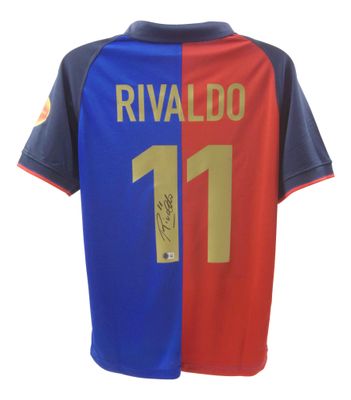 Rivaldo-Trikot Barcelona 1999/2000, signiert, mit Beckett-Echtheitszertifikat  Replika-Trikot Barcelona, ​​signiert, mit der Nummer 11 von Rivaldo (Barcelona, ​​1999/2000)  Echtheitszertifikat: Beckett-Hologramm  Lieferzeit: 10–20 Tage. Nach Ihrer Be