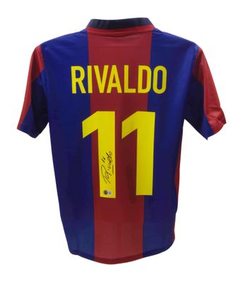 Camisola autografada do Rivaldo, Barcelona 1998/1999. Autenticada pela Beckett.  Réplica da camisola do Barcelona autografada pelo Rivaldo, número 11, da época 1998/1999.  Autenticação: Holograma Beckett.  Prazo de entrega: 10 a 20 dias.  Após a conf