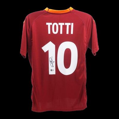 Francesco Totti Trikot Nr. 10, AS Rom, Saison 2001/02, signiert.  Replika-Trikot der AS Rom, signiert von Francesco Totti (2001/02).  Echtheitszertifikat: Beckett-Hologramm.  Lieferzeit: 10–20 Tage. Nach Ihrer Bestellung erhalten Sie alle Details.