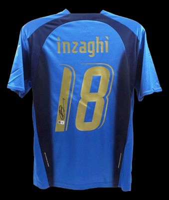 Maglia di Filippo Inzaghi numero 18 Italia Coppa del Mondo 2006 - Pippo Autografata - Maglia firmata 2006 Inzaghi Italia - Maglia Italia 2006 Superpippo Italia Coppa del Mondo Germania 2006 INZAGHI  Replica Maglia Italia Autografata - Firma Autografo