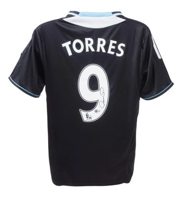 Camiseta del Chelsea de Fernando Torres, número 9, temporada 2012/2013, autografiada. Autenticación Beckett.  Réplica de la camiseta del Chelsea, firmada y autografiada. Número 9, temporada 2012/2013.  Autenticación: Holograma Beckett.  Tiempo de ent