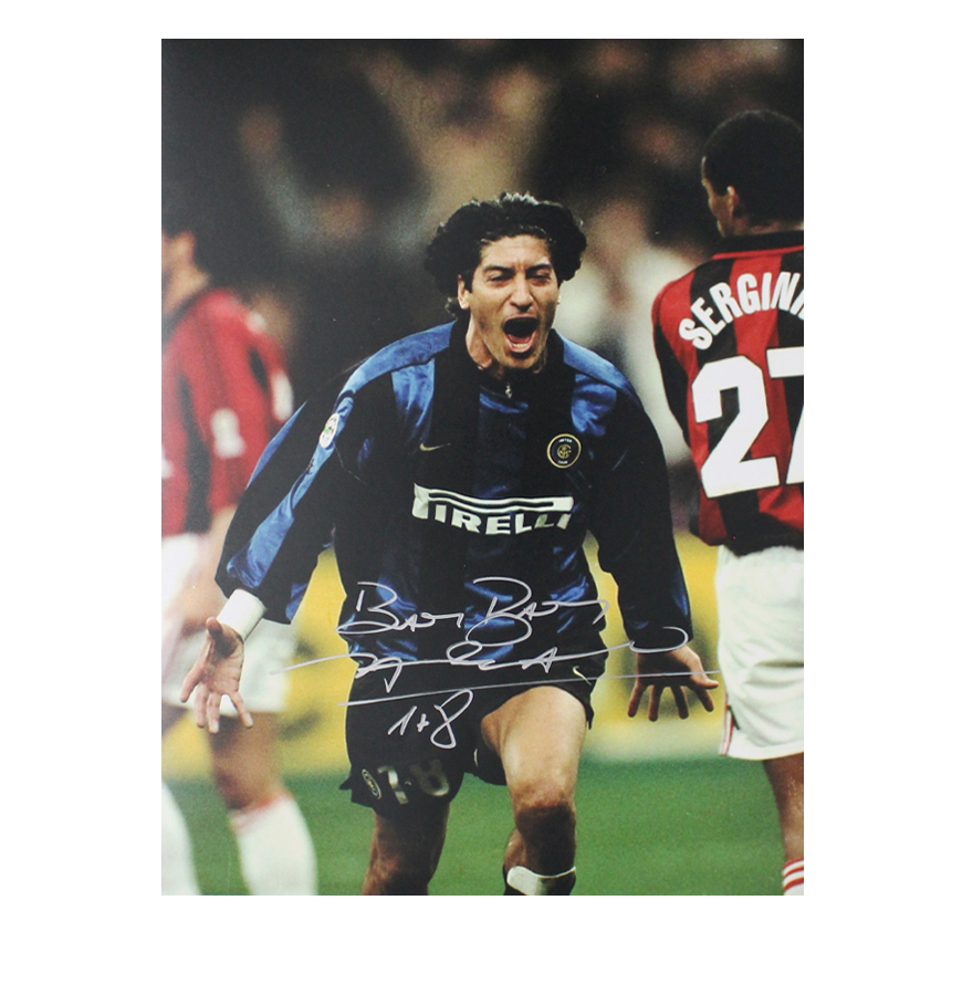 Inter Ivan Zamorano Foto Goal Vs Milan Derby Autografata Inter Photo Autographed Signed Icons Autographed Zamorano Inter ICONS