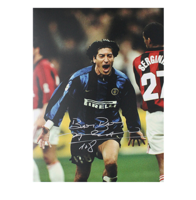 Inter Ivan Zamorano Foto Goal Vs Milan Derby Autografata Inter Photo Autographed Signed Icons Autographed Zamorano Inter ICONS
