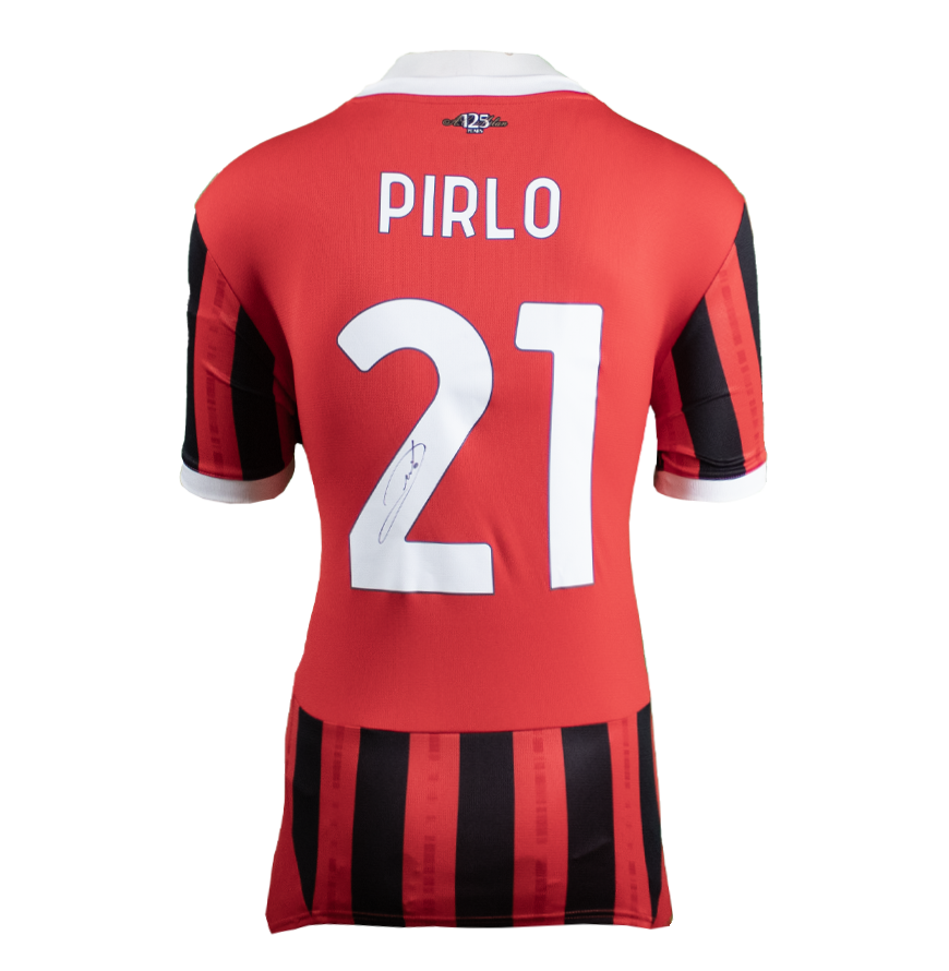 Andrea Pirlo Autograph Ac Milan 24/25 Home  Back Signed Ac Milan 2024-25 Home Jersey Shirt With Fan Style Numbers Pirlo 21 Jersey Ac Milan  ICONS