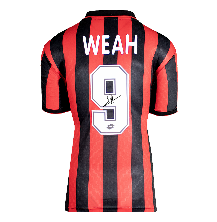 George Weah 9  Jersey Ac Milan Autographed Autograph Signed Ac Milan 96 Jersey Ac Milan George Weah 9  Back Signed Ac Milan 1996 Home Shirt ICONS WEAH 9