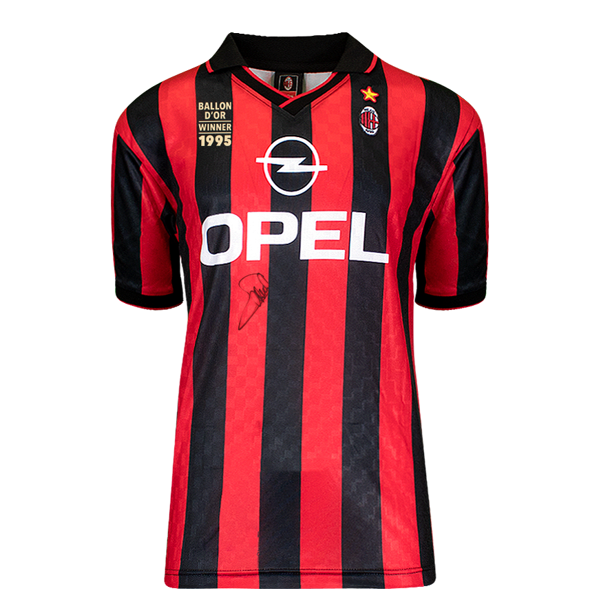 George Weah 9  Jersey Ac Milan Autographed Autograph Signed Ac Milan 96 Jersey Ac Milan George Weah 9  Back Signed Ac Milan 1996 Home Shirt ICONS WEAH 9 Ballon D Oro 1995