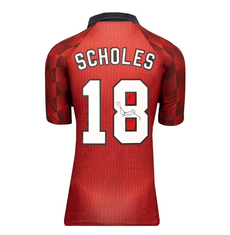 Paul Scholes Jersey Ac Manchester United 1996 Autographed Autograph Signed Man Utd  Jersey Scholes Back Signed 1996  Premier League  Home Shirt ICONS