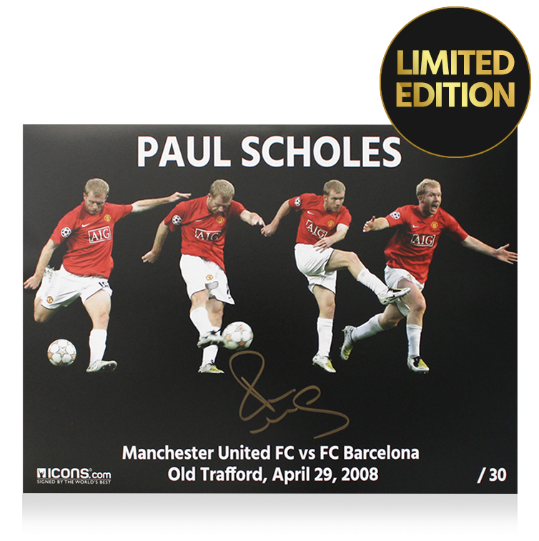 Paul Scholes Autograph  Autographed Autograph Signed Man Utd Paul Scholes Montage: Goal vs FC Barcelona  ICONS