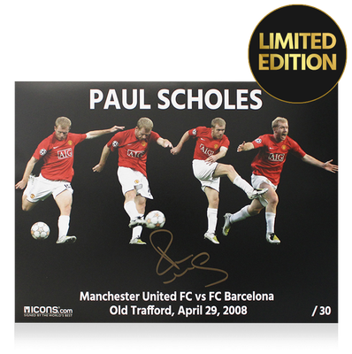 Autografo di Paul Scholes, autografo firmato, Manchester United, Paul Scholes Montaggio: Gol contro l'FC Barcelona, ​​ICONE