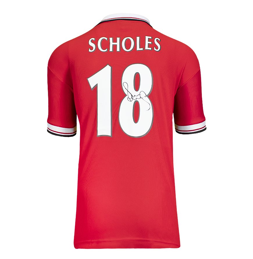 Paul Scholes Jersey Ac Manchester United 1999 Autographed Autograph Signed Man Utd  Jersey Scholes Back Signed 1999 Premier League  Home Shirt ICONS