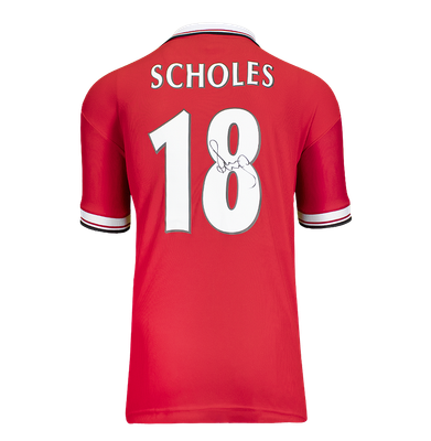 Camisola Paul Scholes do Manchester United 1999 autografada Camisola do Manchester United autografada Camisola Scholes de 1999 da Premier League Home ÍCONES  Camisola original do Manchester United autografada Autógrafo PAUL SCHOLES MAN UTD