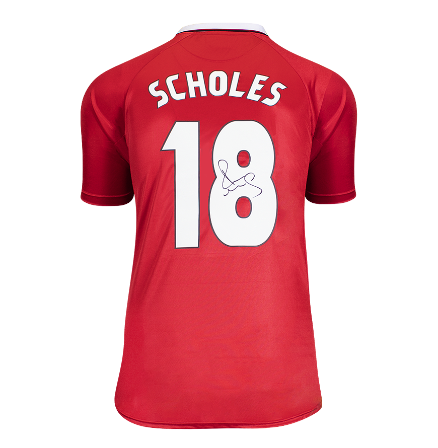 Paul Scholes Jersey Ac Manchester United 1999 Autographed Autograph Signed Man Utd  Jersey Scholes Back Signed 1999 UCL Champions League Home Shirt ICONS