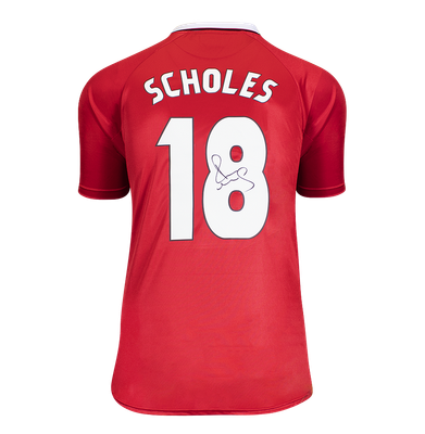 Paul Scholes-Trikot, AC Manchester United, 1999, handsigniert, signiertes Man Utd-Trikot, signiert, Rückseite, UCL Champions League  1999, ICONS  Original Manchester United-Trikot, handsigniert, PAUL SCHOLES MAN UTD
