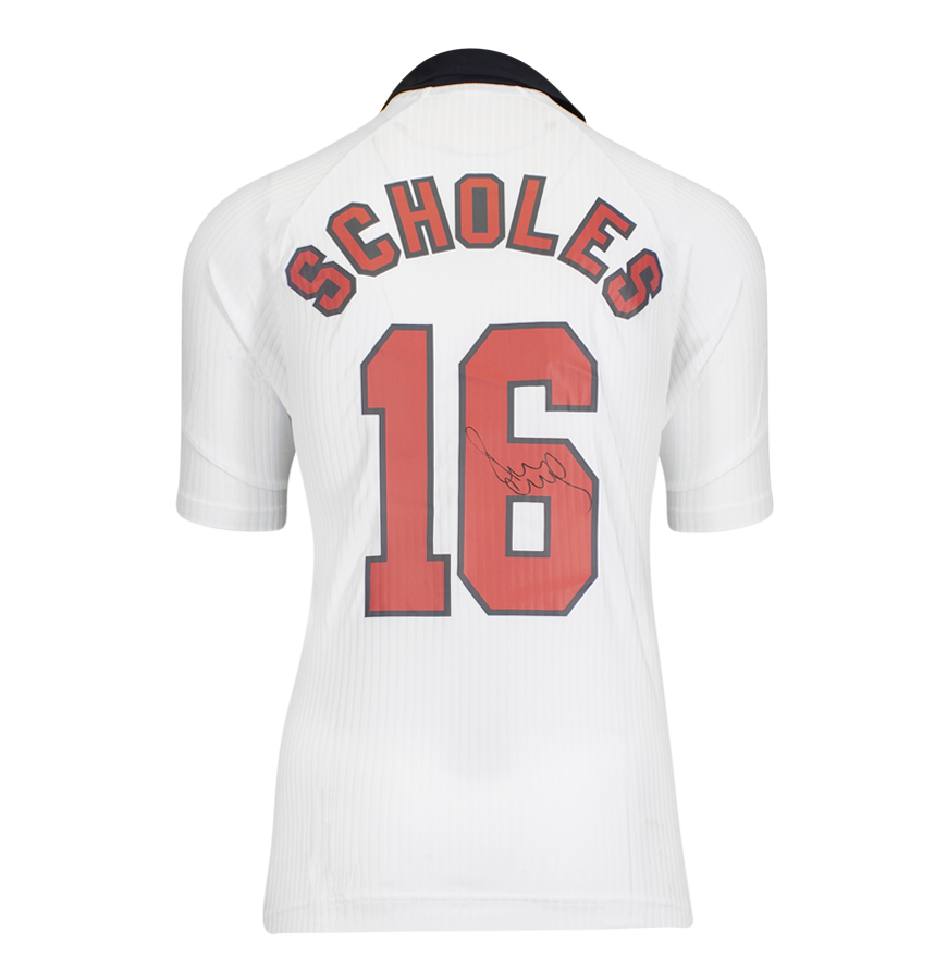 Paul Scholes Jersey Ac Manchester United 1998 Autographed Autograph Signed Man Utd  Jersey Scholes Back Signed 1998  Premier League  Home Shirt ICONS