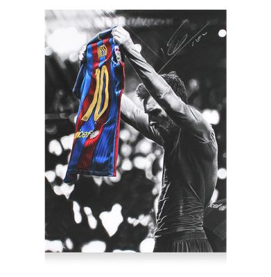 Lionel Messi-, signiert, Barcelona-t, signiert, Lionel Messi, Barcelona, ​​Lionel Messi, Lionel Messi Artwork: FC Barcelona-Ikone, signiertes Autogramm, signiert, Messi