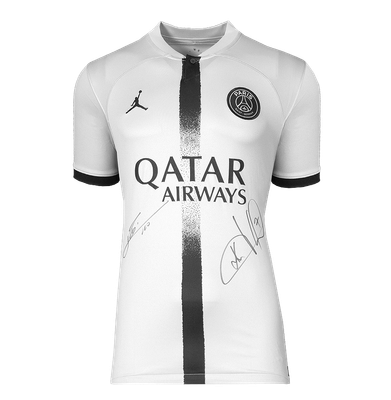 Camisola Lionel Messi Kylian Mbappé PSG Autografada Camisola Autografada Camisola Lionel Messi Paris St Germain 2022 2023 Autografada Duplamente Autografada