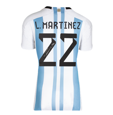 Lautaro Martinez Trikot Argentinien signiert Autogramm signiert Celeste Trikot Lautaro Martinez Lautaro Martinez Argentinien 2022 Shirt signiert Autogramm signiert