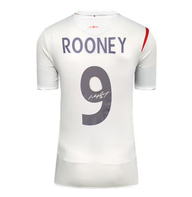 Camiseta de Wayne Rooney Camiseta de Inglaterra 2005-07 Autografiada. Camiseta firmada por Rooney.