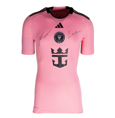 Jersey David Beckham Lionel Messi Dual Front Signed Inter Miami Cf 2024-25 Home Shirt Icons Signed Autographed Jersey Messi Beckham