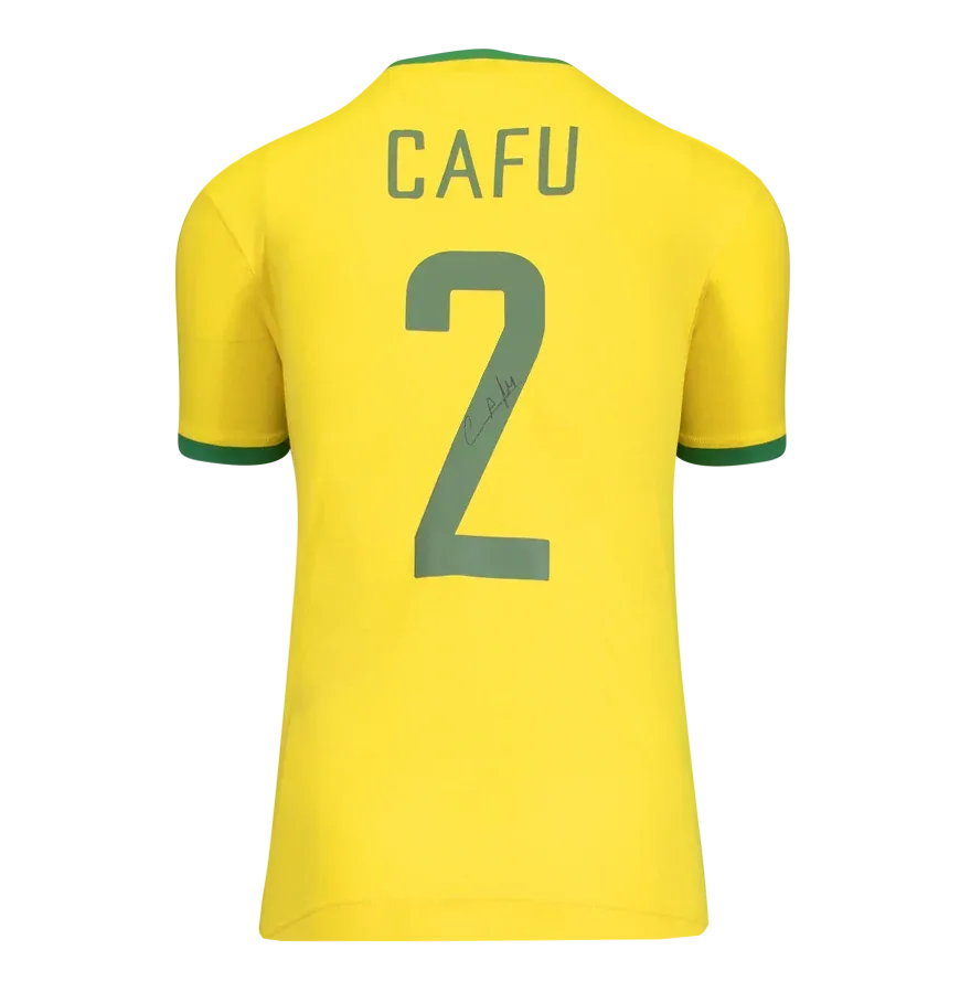 Cafu Jersey Brazil Autographed Autograph Signed Brazil  Jersey Ac Milan CAFU  Back Signed Brazil Retro Home Shirt ICONS Cafu 2