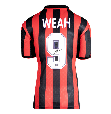 Maglia di George Weah 9, autografata, firmata, maglia del Milan del 96, maglia del Milan del 1996, George Weah 9, retro, autografata, maglia home del Milan del 1996, ICONS WEAH 9​ Maglia di George Weah 9, autografata, firmata, maglia del Milan del 96