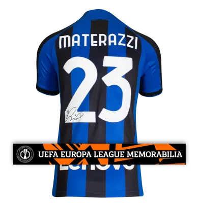 Marco Materazzi Official UEFA Europa League Back Signed Modern Internazionale Home Shirt Signed Marco Materazzi Inter Jersey Autograph Materazzi Shirt ICONS