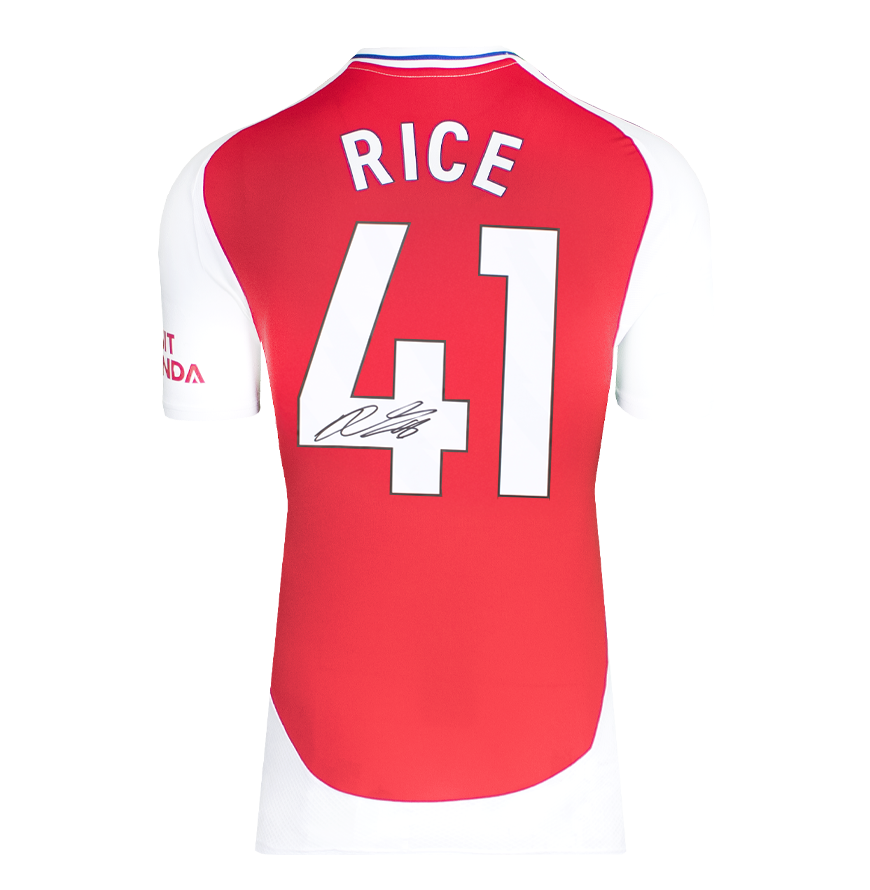Declan Rice 41 Jersey Arsenal Home 2024 2025 Autographed Autograph Signed Arsenal Jersey Rice Back Signed 2024 2025 Home Shirt ICONS