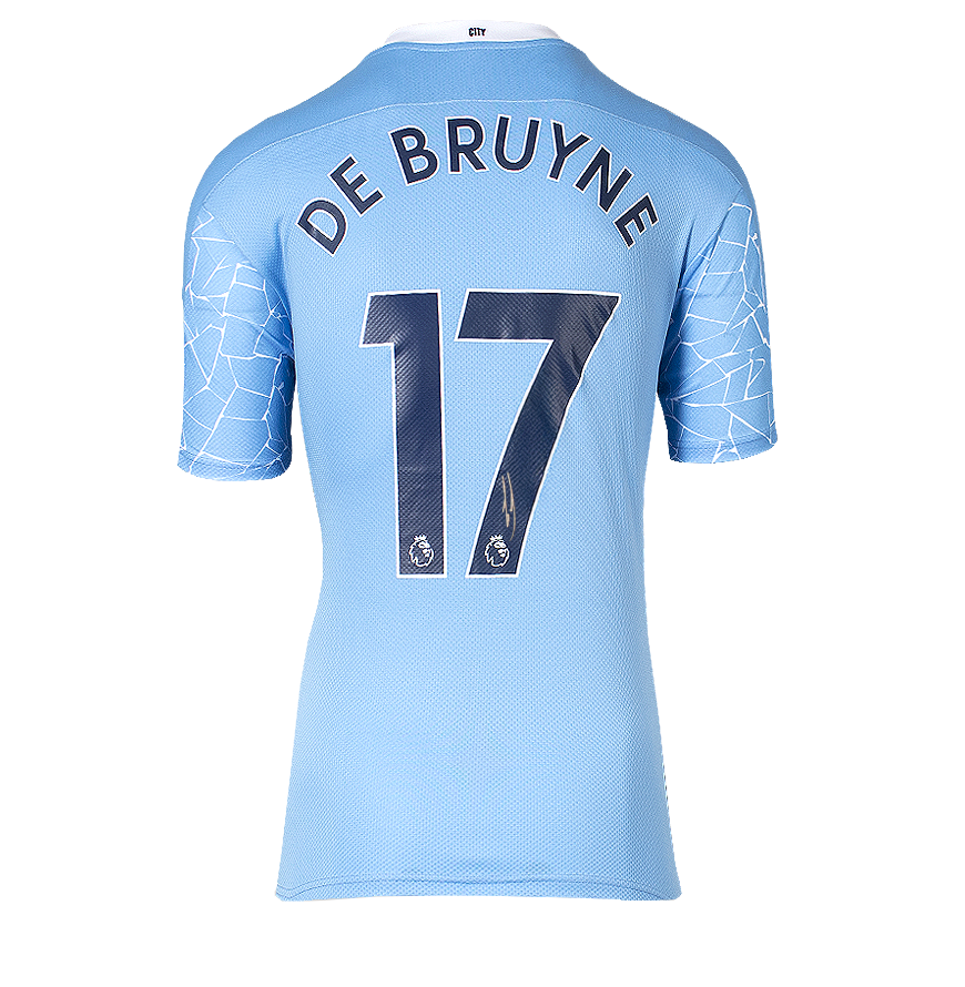 Kevin De Bruyne Manchester City 2020-21 Home Shirt Autographed Autograph Signed Man City Jersey DE BRUYNE  Back Signed 2020 2021  Home Shirt ICONS