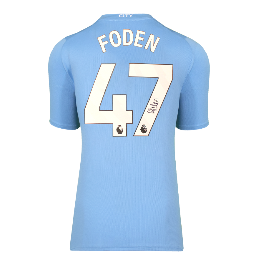 Phil Foden Manchester City 2023-24 Home Shirt Autographed Autograph Signed Man City Jersey Foden  Back Signed 2023 2024  Home Shirt ICONS