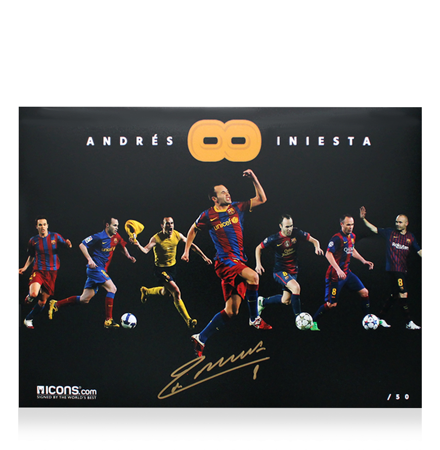 Autograph Andres Iniesta Signed Montage Print Copy ICONS Autographed Autograph INIESTA Autographed