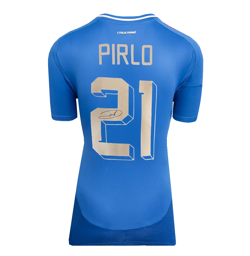 Andrea Pirlo Autograph Andrea Pirlo Signed Italy Andrea Pirlo Signed Italy 2024 2025 Home Shirt Original 24/25  Italy Autographed Autograph Pirlo ICONS