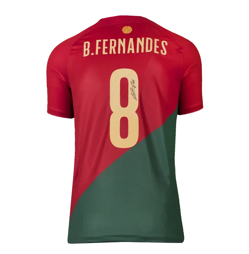 Bruno Fernandes Back Signed Portugal 2022-23 Home Shirt Jersey Signed Autograph Bruno Fernandes Autographed Portugal Jersey ICONS