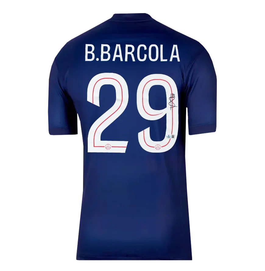Bradley Barcola Back Signed Paris Saint Germain 2025-26 Home Shirt Jersey Signed Barcola Autograph Autographed Jersey Psg Original  ICONS