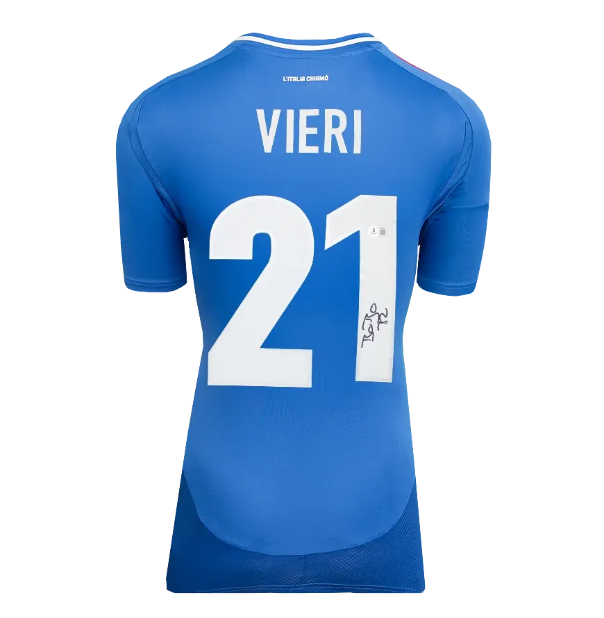 Christian Vieri 21 Autograph Christian Vieri Back Signed Italy 2024-25 Home Shirt  Italy VIERI Autographed Autograph Italy  ICONS