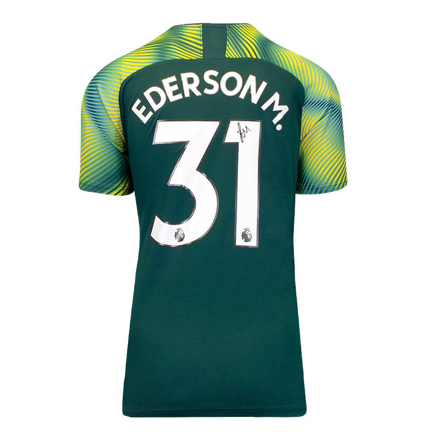 Ederson Back Signed Manchester City 2019-20 Goalkeeper Shirt Jersey Signed autograph Signed Man City EDERSON Jersey Shirt Autographed