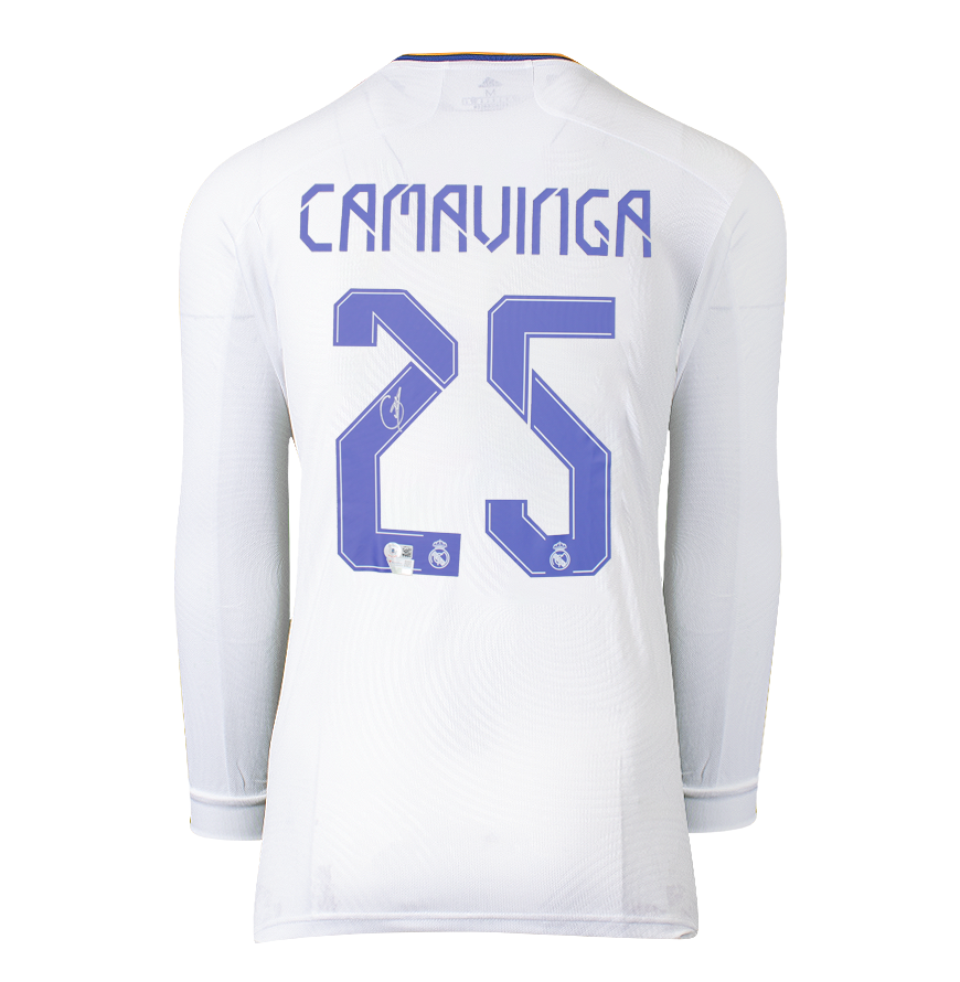 Eduardo Camavinga Back Signed Real Madrid 2021-22 Home ShirtAutograph Signed Real Madrid Jersey CAVAMINGA   ICONS