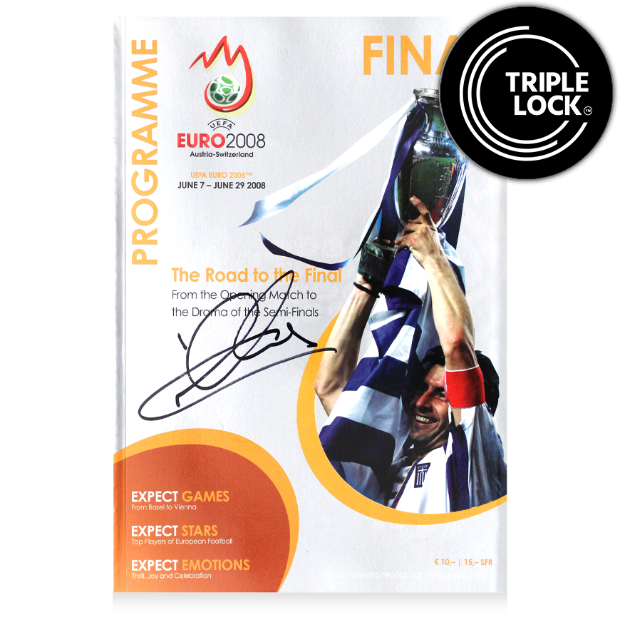 Programma della finale di UEFA EURO 2008 autografato da Iker Casillas. Autografo firmato dalla Spagna. Autenticazione: ICONS.  Autenticazione: Ologramma ICONS.  Tempi di consegna effettivi: 10-20 giorni. Una volta effettuato l'ordine, riceverai tutte