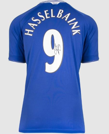 Jimmy Floyd Hasselbaink Back Signed Chelsea 2000 Home Shirt Home Jersey 2000 Original JIMMY HASSELBAINK Autograph Autographed  ICONS