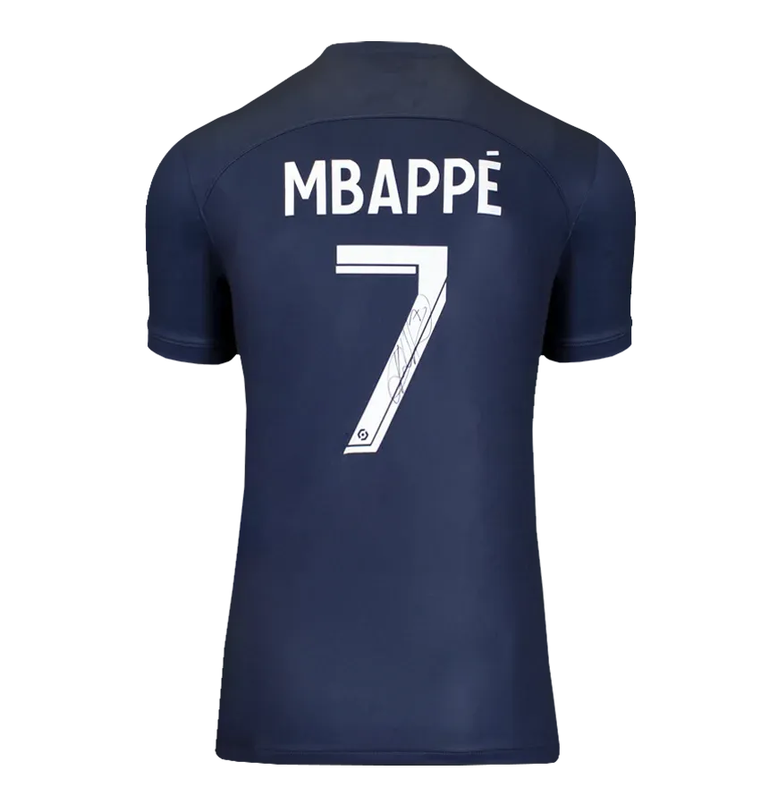 Kylian Mbappe Back Signed Paris Saint-Germain 2022-23 Home Shirt  Paris St Germain Jersey 2022 2023 Mbappe Signed Autograph Autographed