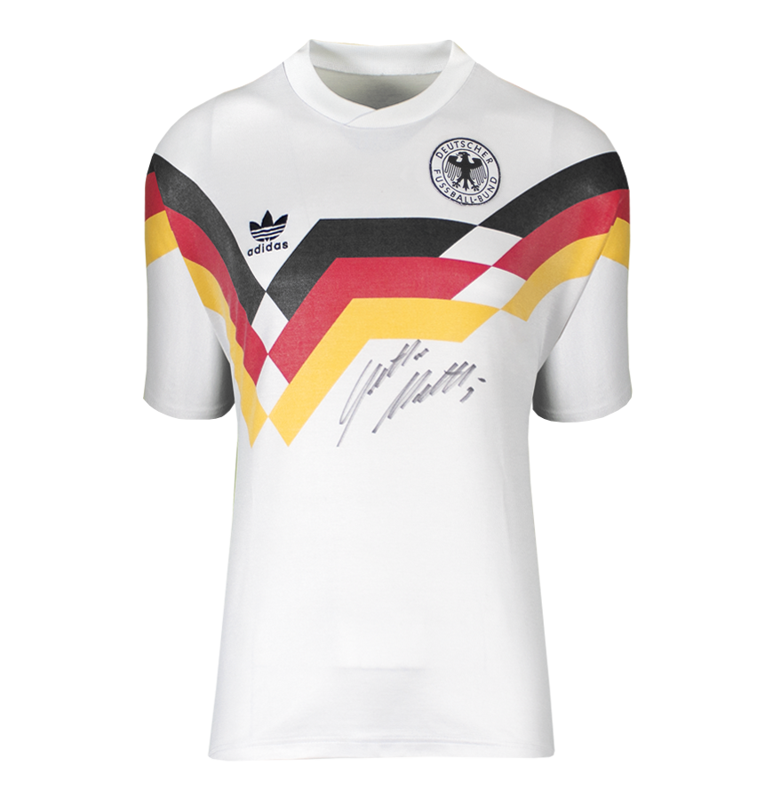 Lothar Matthäus signiertes Deutschland-Heimtrikot 1988–90 (Frontsignatur), signiert von Icons Autogramm MATTHAUS ICONS Lothar Matthäus  Authentifizierung: ICONS Hologramm  Lieferzeit: 10–20 Tage. Nach Ihrer Bestellung erhalten Sie alle Details.